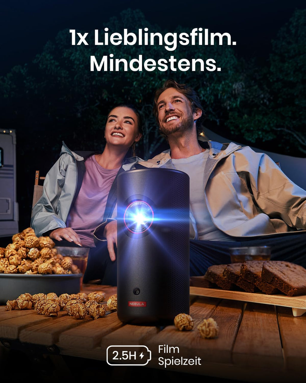 Capsule 3 Laser GTV Beamer – 300 ANSI Lumen 1080p Mini Smart TV mit WLAN, Outdoor, Dolby Digital, Autofokus, 120-Zoll Bild, 2,5 Std. Akku