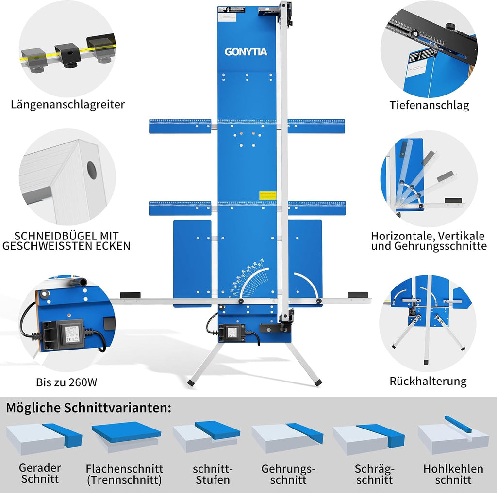 Hochpräziser Styroporschneider 260W, geschweißt-einteilig, freistehend 1.300mm, Komplettset mit 10 Schneidedrähten
