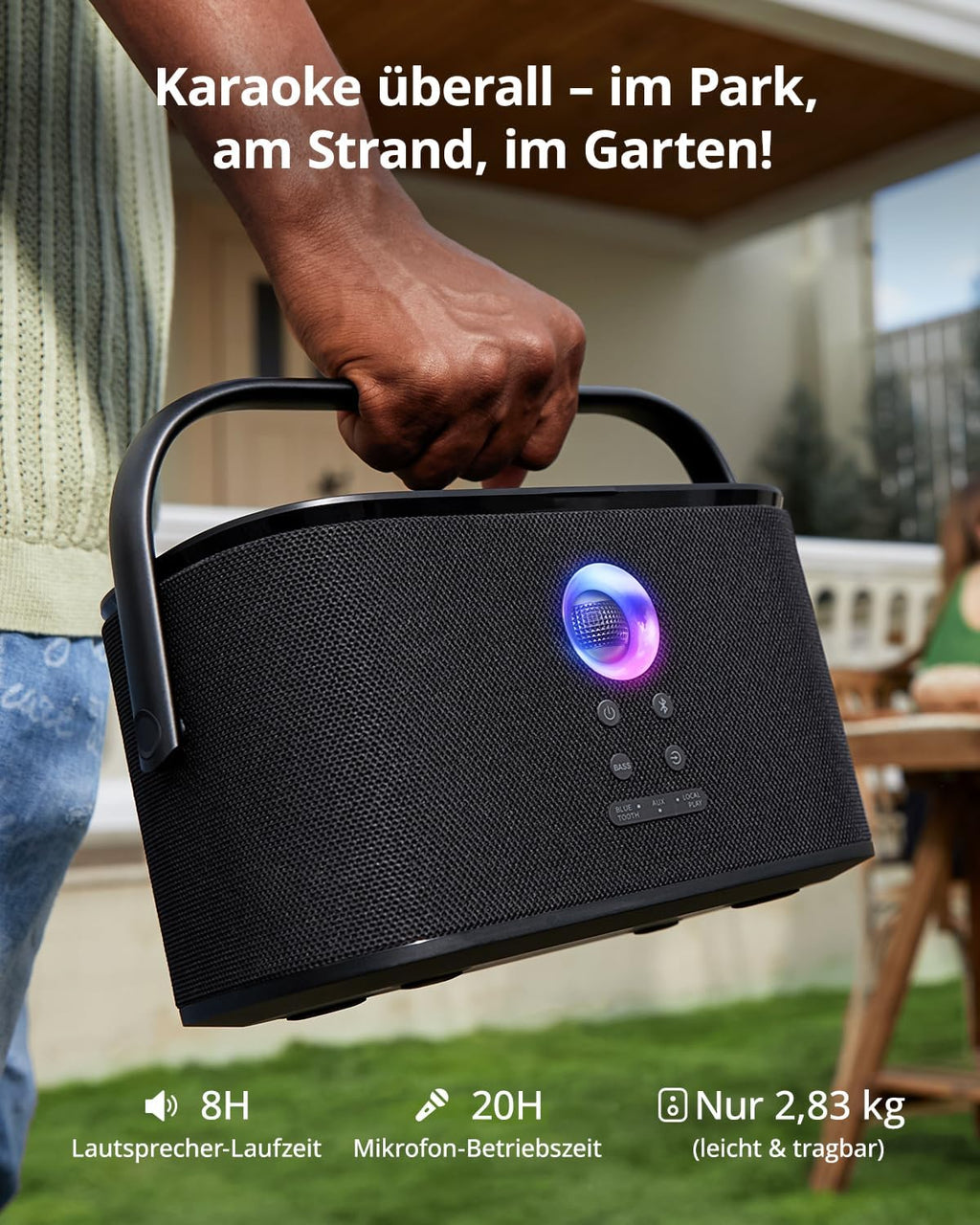 Karaoke-Maschine mit Textanzeige, 2 Mikrofonen, 140W, Bluetooth, HDMI, selbstaufladend, für Karafun-App, Shell S2