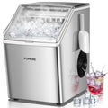 Eiswürfelmaschine Edelstahl, 24kg/24h, 24 Würfel in 10 Min., 3.2L Dual-Wasser, 40 dB leise, Timer + Selbstreinigung + Abtauen, für Hausbar/Partys