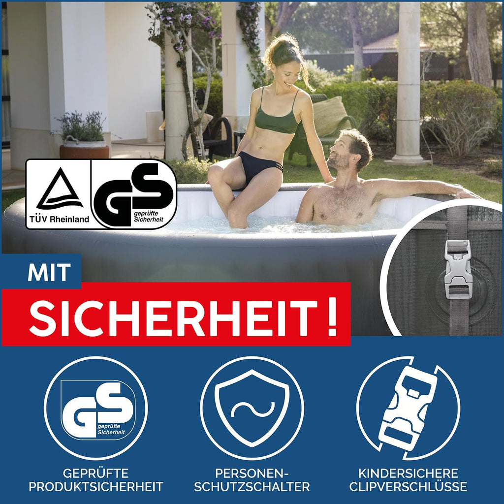 Lay-Z-Spa Mauritius XXL-Whirlpool für 7 Personen, 270x180x71 cm, 180 AirJet-Düsen, Heizung bis 40°C, App-Steuerung, Holz-Optik Basaltgrau, 1.370 L