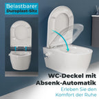 Dusch-WC mit Armatur, Hänge-WC spülrandlos, Bidet-Funktion (Taharet), Softclose-Absenkautomatik, Nanobeschichtung, Kalt- & Warmwasseranschluss