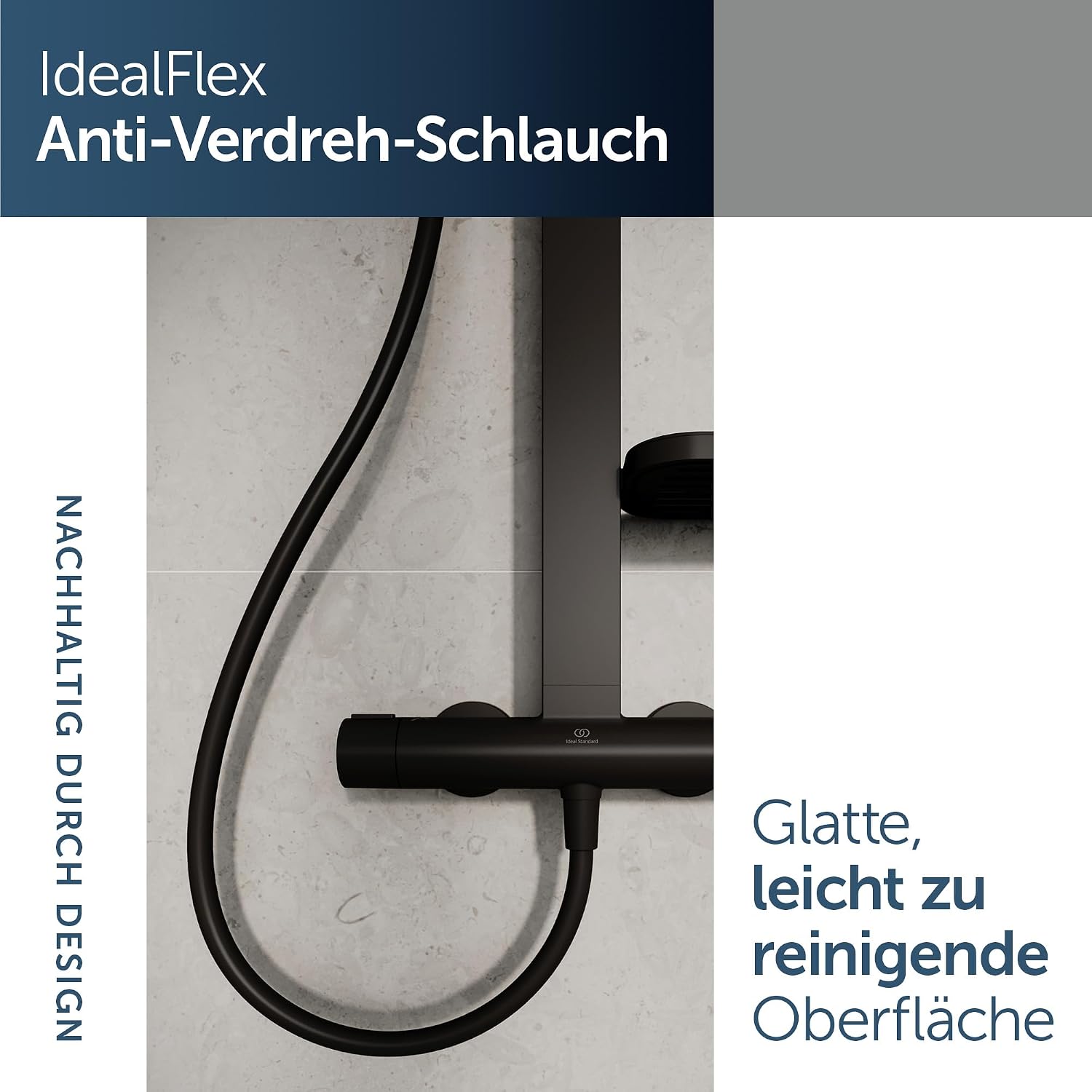 Ceratherm Alu+ Duschsystem, 100% recyceltes Aluminium, Wassersparende Brause, variable Strahlarten, Verbrühschutz, Schwarz Matt (356x501x1113 mm)