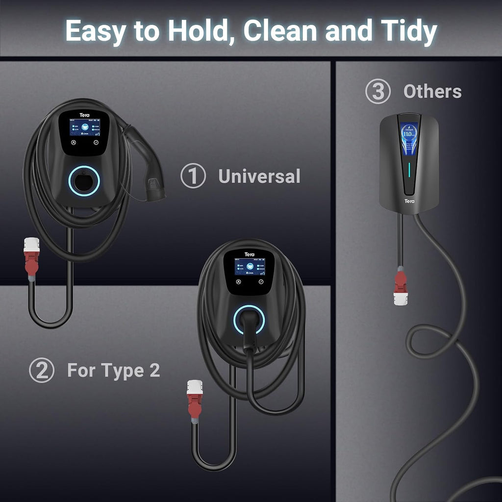 Smart EV Ladegerät Typ 2 Wallbox, 11kW, 16A, 400V, APP, WLAN, Bluetooth, CE&TÜV, 7m Kabel, Halter, CEE 3-Phasen Stecker, für EVs & PHEV, Schwarz