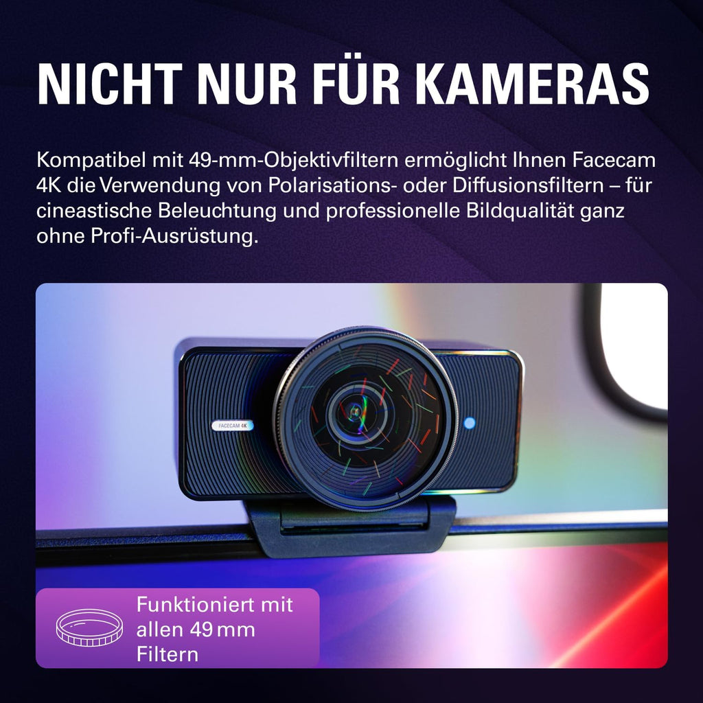 Facecam 4K 4K60 Studio-Webcam mit DSLR-Steuerung, HDR, unkomprimiertes Video, 49mm Filter, USB-C für PC & Mac