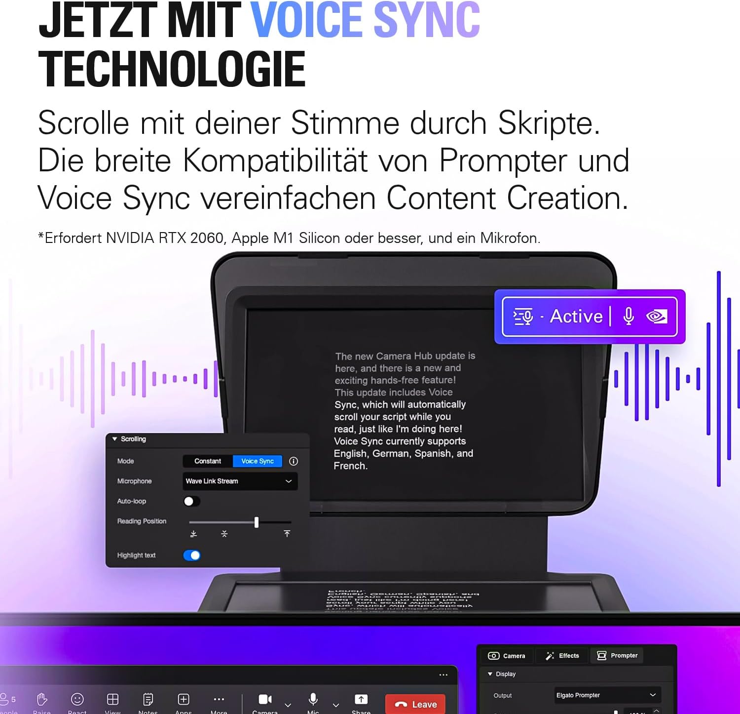 Prompter – Teleprompter mit integriertem Bildschirm, Drag&Drop-Monitoranzeige