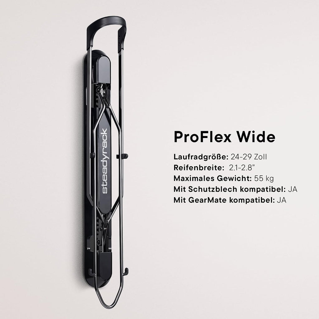 ProFlex Wide Fahrrad-Wandhalterung - Vertikal Klappbar für E-Bikes, MTB, Gravelbikes - Platzsparende Aufbewahrung - 2er Pack