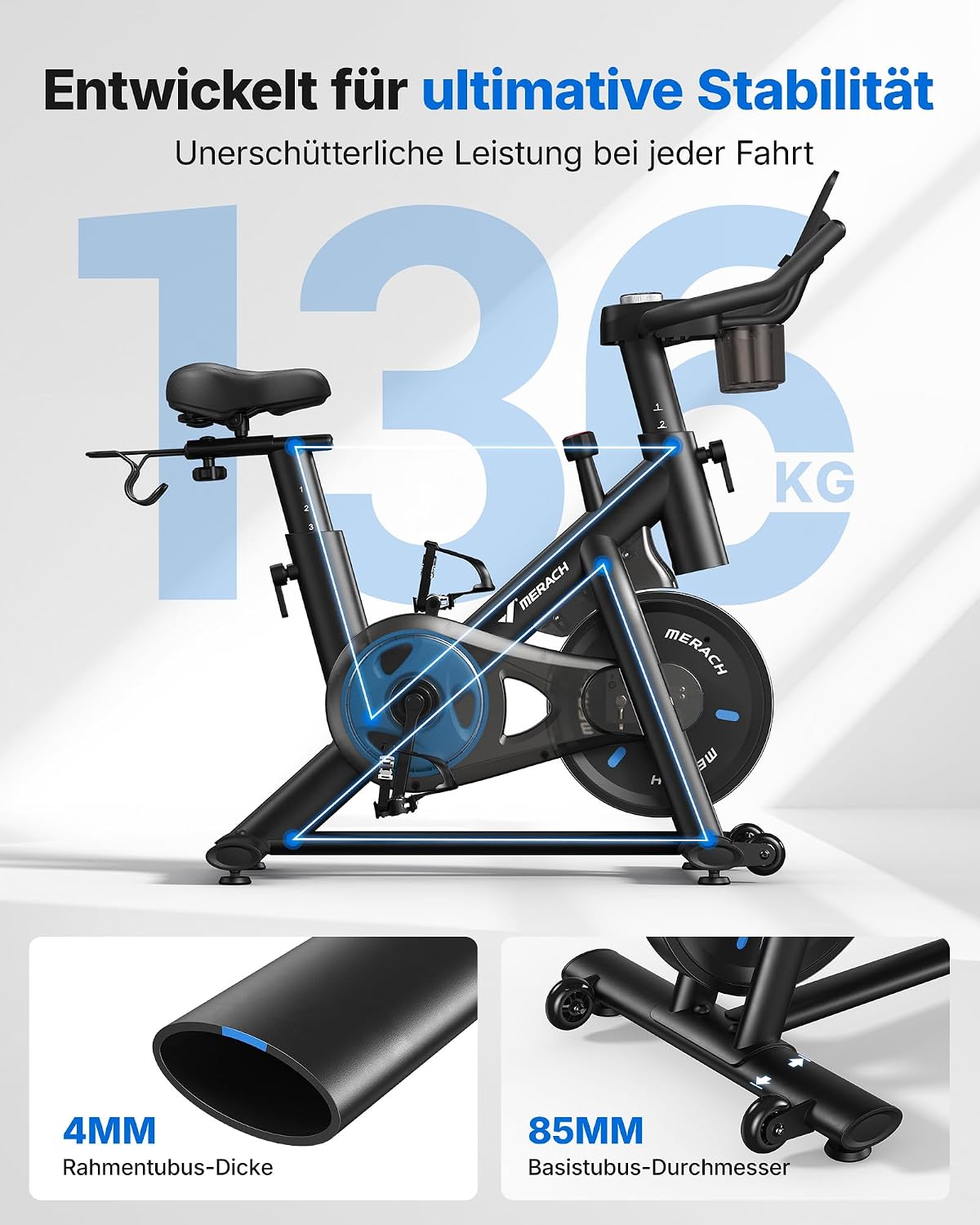 Leises Heimtrainer-Fahrrad, verstellbarer Widerstand, LED-Monitor, Tablet-Halter, Indoor-Cycling, für Cardio, eigene App, bis 136 kg