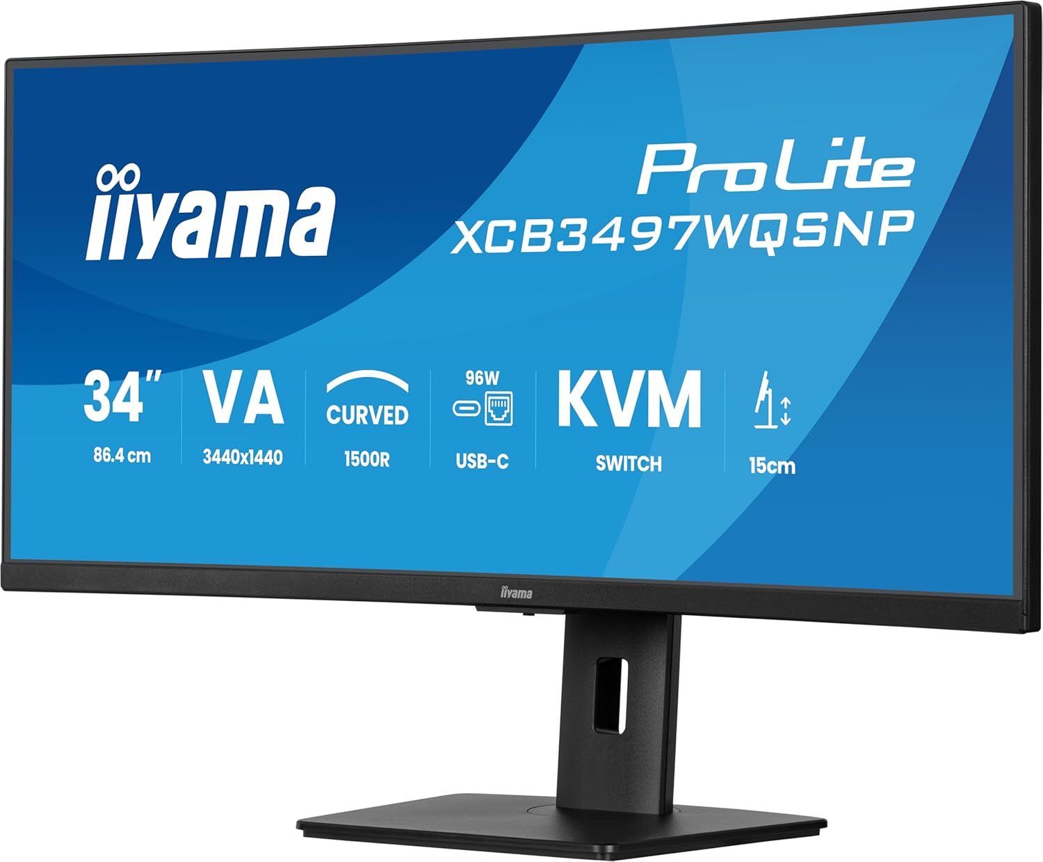 XCB3497WQSNP-B1 Curved 1500R 86.7cm (34") VA LED-Monitor UWQHD HDMI DP USB3.2 USB-C Dock 95W RJ45 KVM-Switch Höhenverst. Adaptive Sync schwarz
