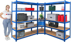 Eckregal Ragnar 1x 180x90x60cm + Taurus 2X 180x120x60cm Blau, Fachlast 175kg, Keller-, Garagen- und Lagerregal, Steckregal