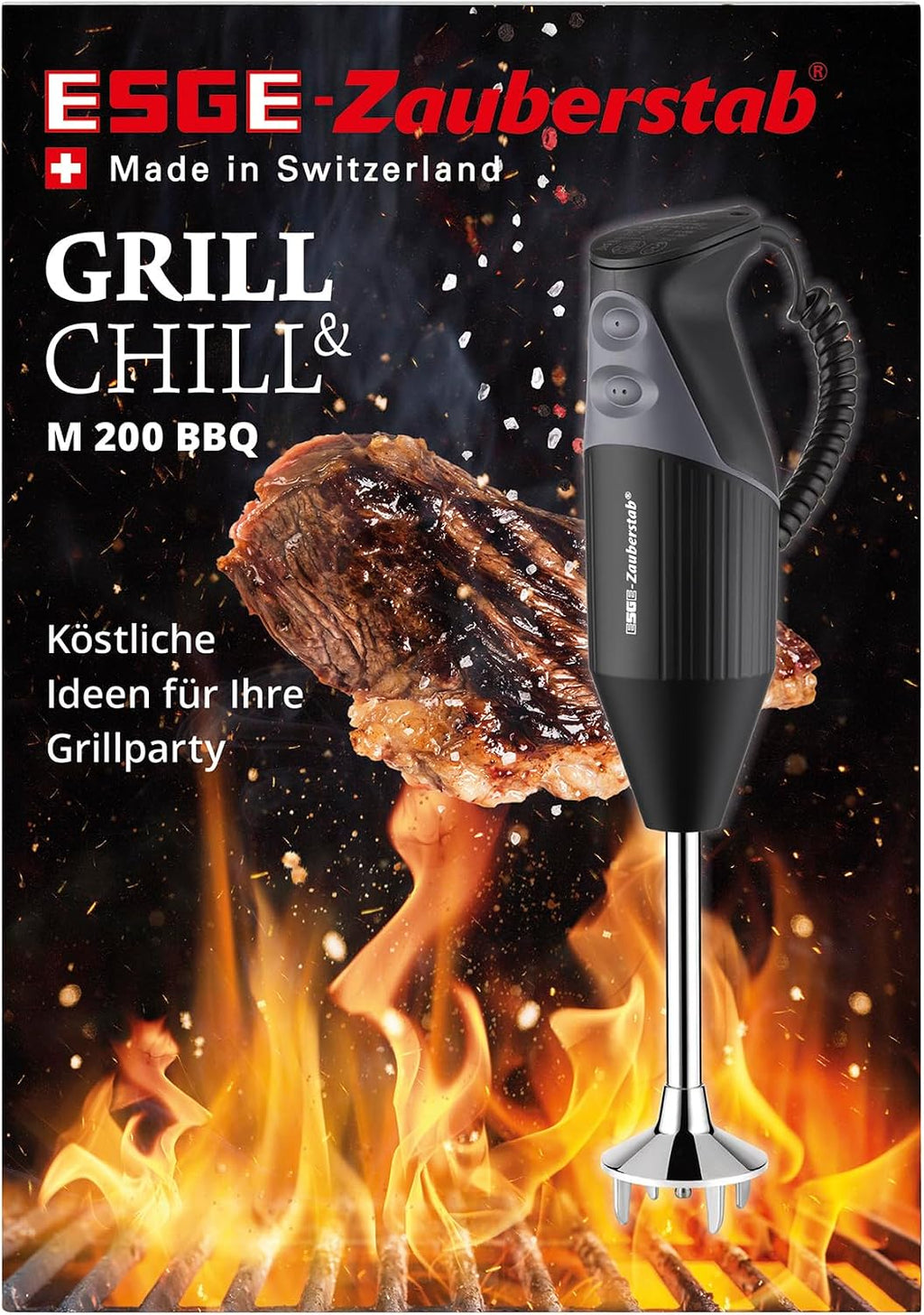 Zauberstab 98215 M 200 BBQ, Stabmixer, 2 Stufen bis 17.000 U/Min, ergonom. Griff, robuster Motor, inkl. Zubehör, 200W, Schweiz