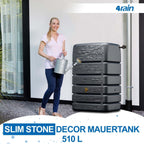 Slim Stone Decor Regentonne Mauertank 510L, Graphite Grey, Steinoptik, für Außenbereich, Gartenbewässerung