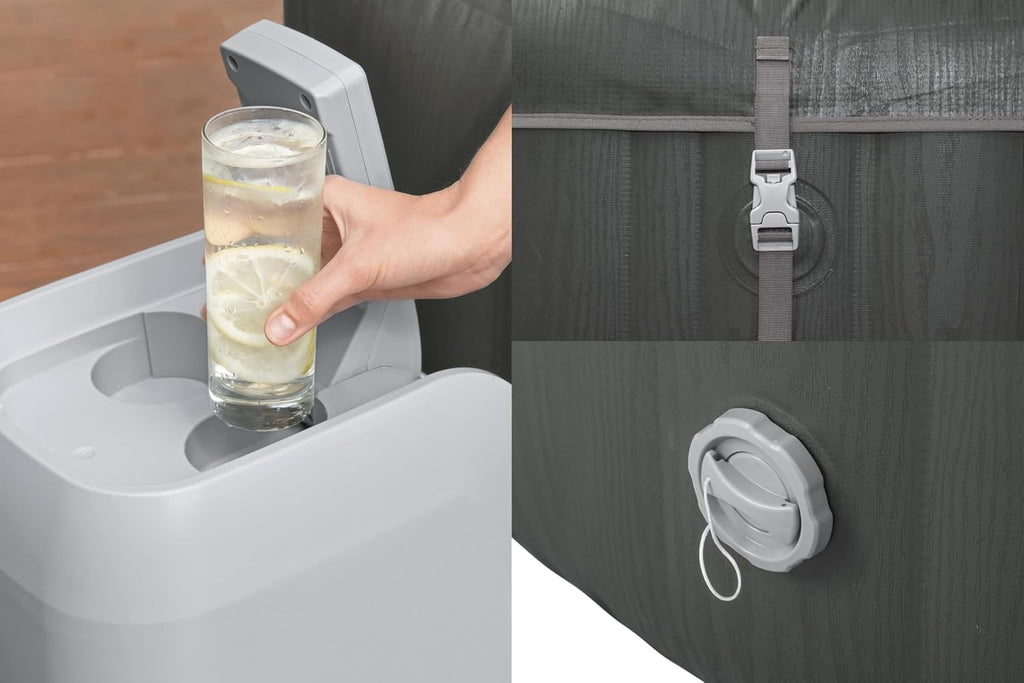 Lay-Z-Spa Mauritius XXL-Whirlpool für 7 Personen, 270x180x71 cm, 180 AirJet-Düsen, Heizung bis 40°C, App-Steuerung, Holz-Optik Basaltgrau, 1.370 L