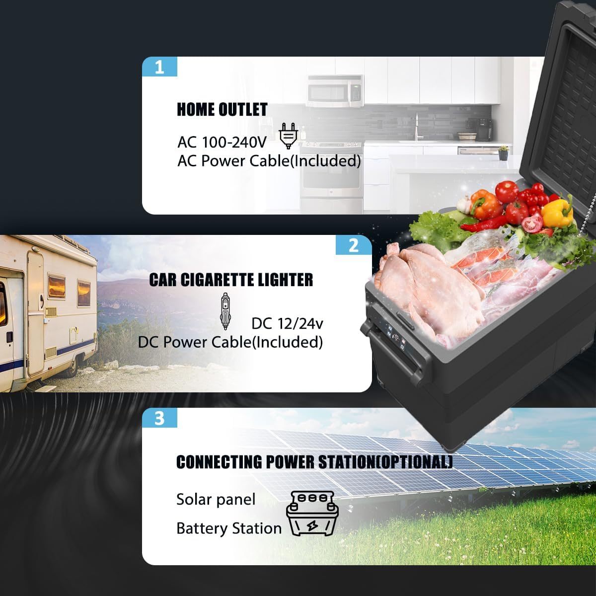 NCF55 50L Kompressor Kühlbox 12V tragbarer Mini-Kühlschrank Gefrierbox für Auto, Camping, Lkw, Boot, -20℃~20℃ Schwarz