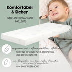 Babybett Set Little Stars 70x140 cm, mitwachsendes Kinderbett mit umbaubarem Design, inkl. Sterne-Textilien, höhenverstellbar, Holz weiß
