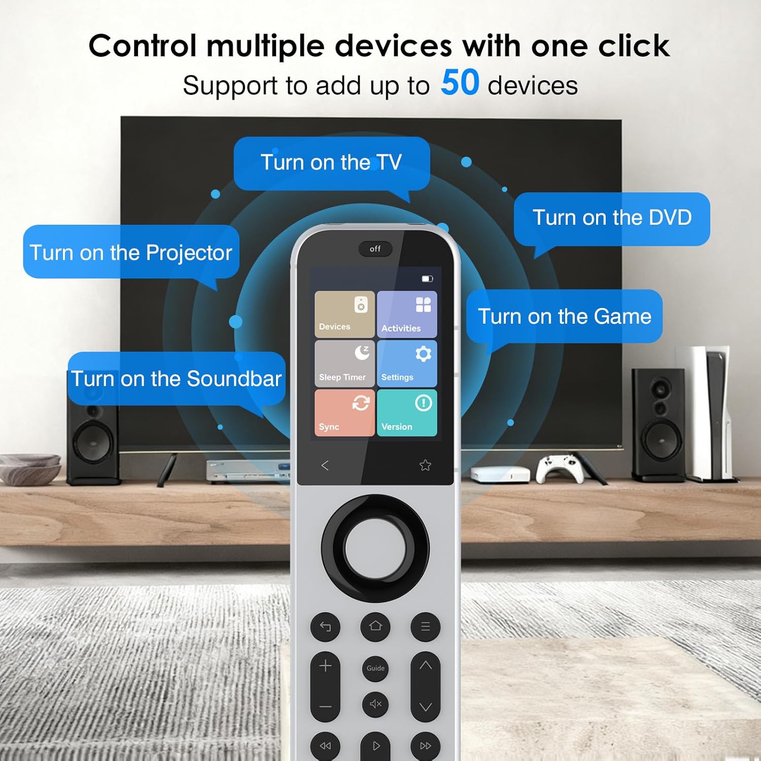 Universal Fernbedienung X2 mit Hub und Ladestation, Touchscreen, anpassbare Ein-Tasten-Steuerung, steuert bis zu 60 IR-/Bluetooth-/WLAN-Geräte