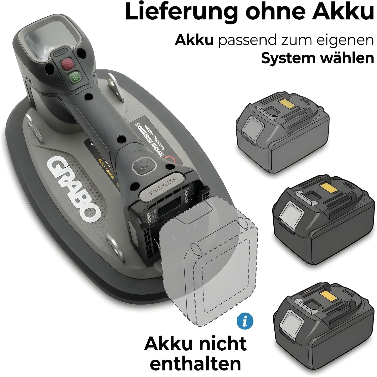 Brushless-Akku-Saugheber 120kg, Markenakku-kompatibel, Auto-Nachsaugung, Display, für Glas/Stein/Fliesen, ohne Akku (GPB-MA)