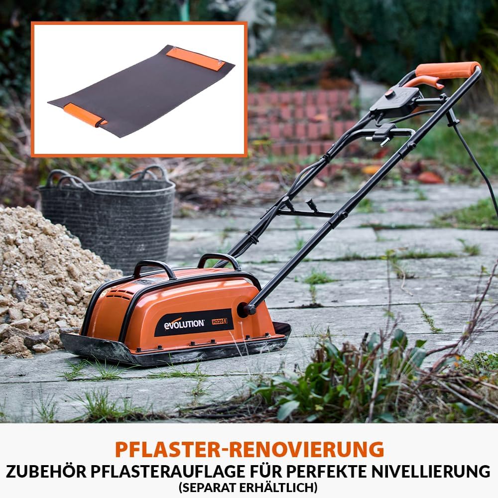H320-E Elektro Vibrationsstampfer Rüttler Rüttelplatte - Ideal zum Nivellieren von Gehwegen, Kunstrasen, Terrassen, Blockarbeiten, Sand