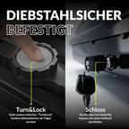 Dachbox Auto 320L | 75kg Zuladung | Hartschale Schwarz Glänzend | Aerodynamisch | Beidseitige Öffnung mit Schnellspanner (Fast Clamp) | Abschließbar