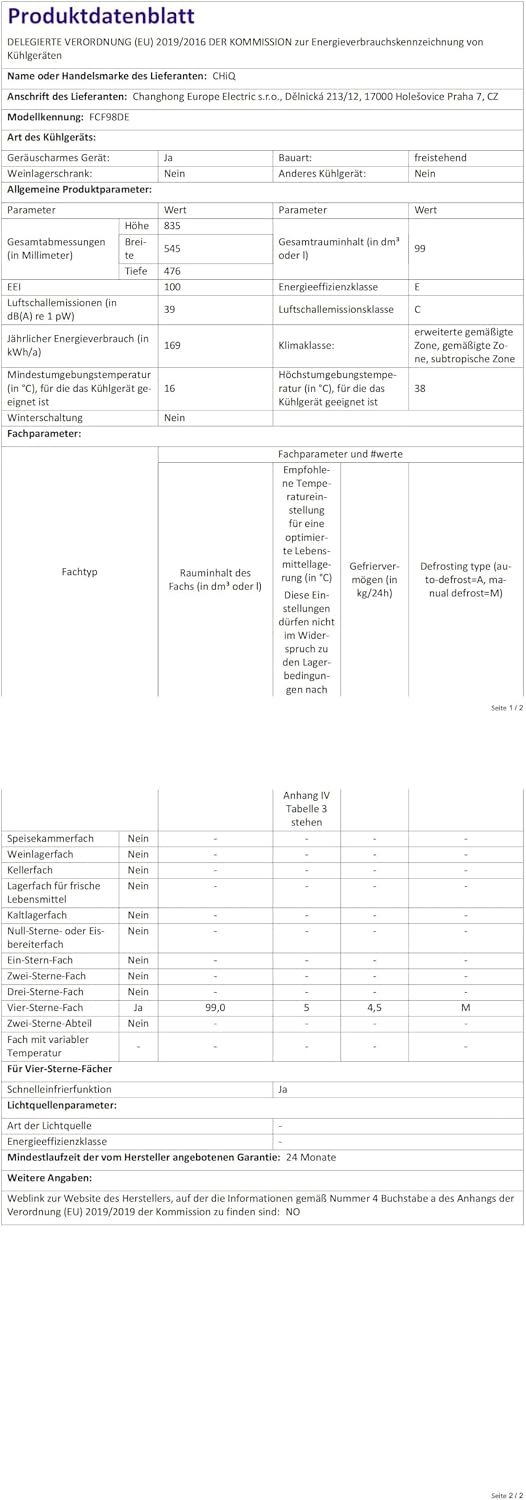 Gefriertruhe 99L, Schnelleinfrierung, LED, 54,5x47,6x83,5 cm, 39 dB, Hubtor, -24°C, 4-Sterne, freistehend, weiß, für Garage/Gewerbe