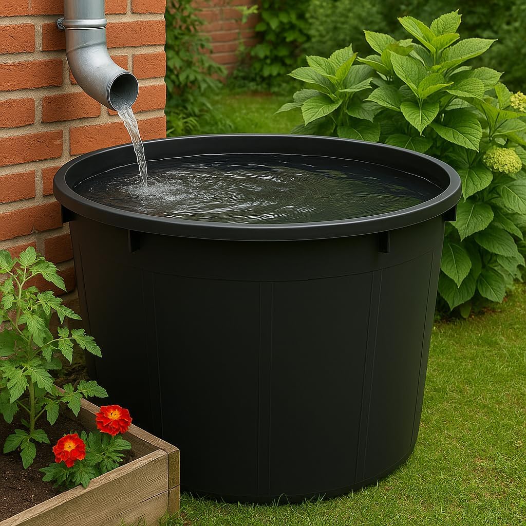 Regentonne 1000 Liter, Regenwassertank aus schwarzem Kunststoff, UV-beständig & robust, Wasserspeicherfass aus LDPE