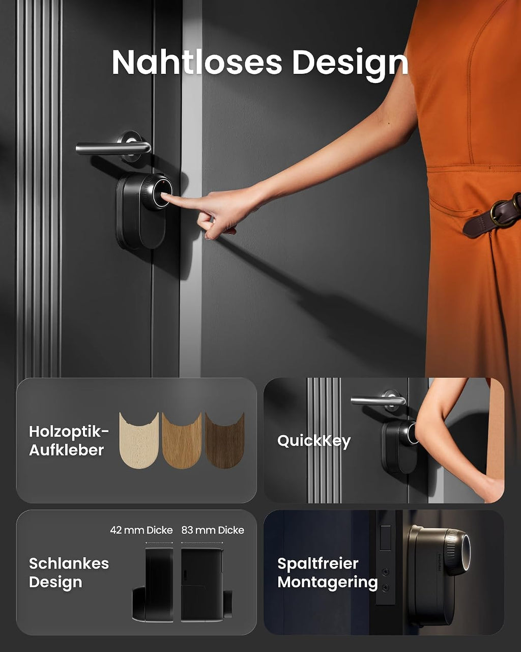 Smart Lock Ultra, 3D-Gesichtserkennung + Fingerabdruck, Nachrüstung ohne Zylindertausch, Öffnung per Gesicht/Fingerprint/Code/Alexa/WLAN/Matter