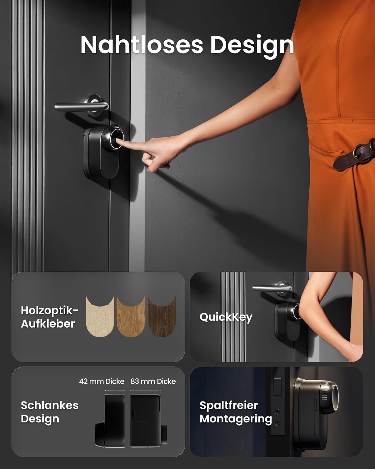 Smart Lock Ultra, 3D-Gesichtserkennung + Fingerabdruck, Nachrüstung ohne Zylindertausch, Öffnung per Gesicht/Fingerprint/Code/Alexa/WLAN/Matter