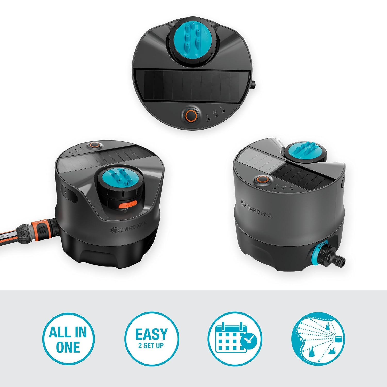 AquaPrecise Bewässerungssystem für Rasen bis 320 m², solarbetrieben, gleichmäßige Verteilung, Bluetooth, einfache Montage, für jeden Garten (16000-20)