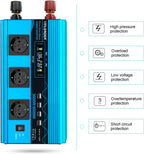 3000W/6000W Reiner Sinus Wechselrichter 12V 230V 3x EU-Steckdose 4x USB LCD-Spannungsanzeige