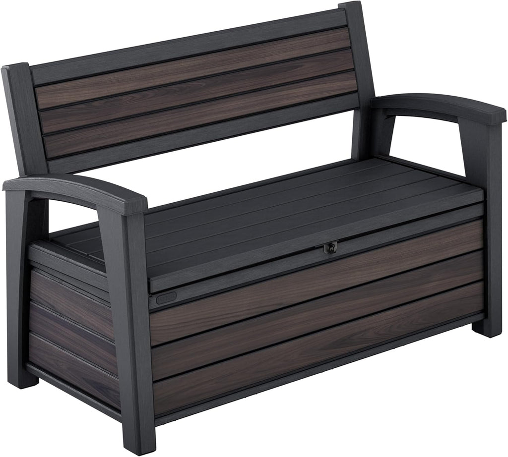 Signature Gartenbank 130x60x85 cm, wetterfeste Aufbewahrungsbank mit 227L Stauraum, 2-Sitzer, Holzdesign Rosewood