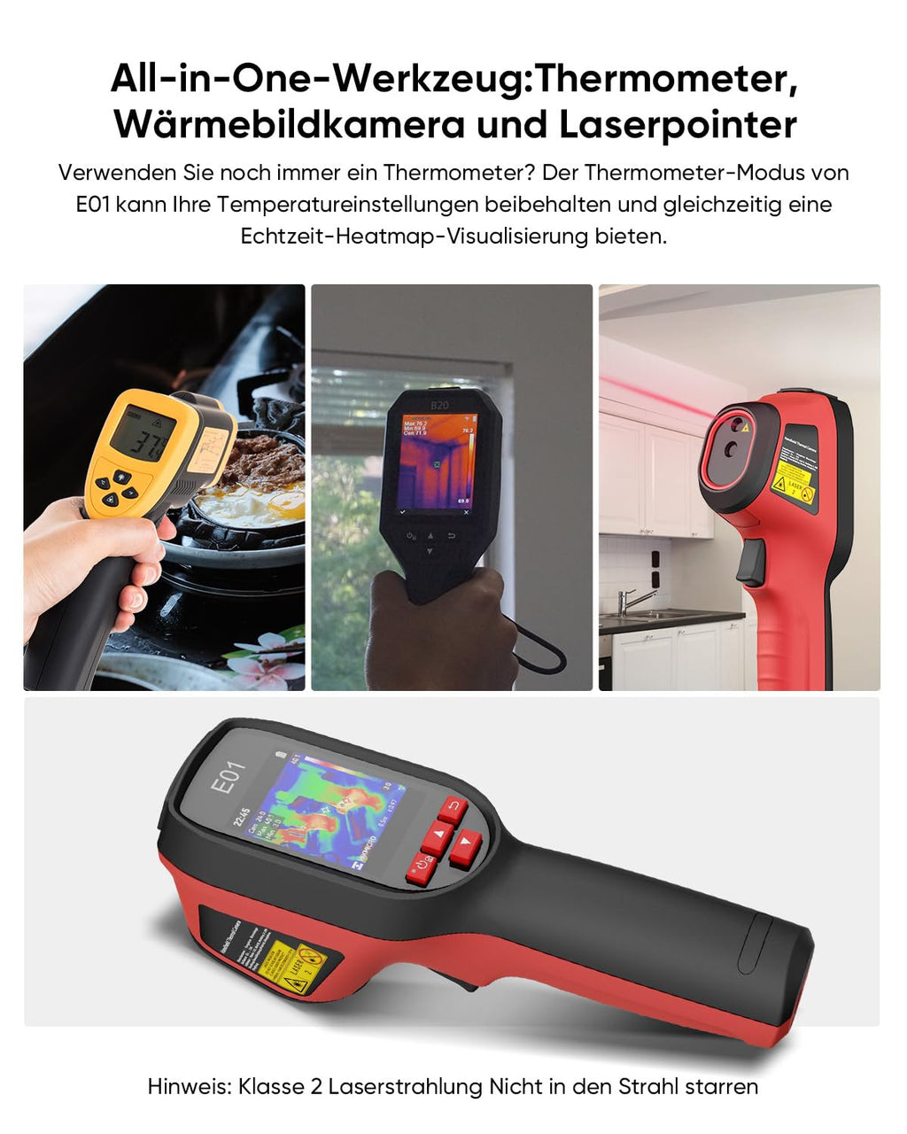 E01 Wärmebildkamera SuperIR 240x240 IR-Auflösung, Handheld Thermokamera, 20Hz Bildwiederholrate, Laserpointer, -20°C bis 400°C