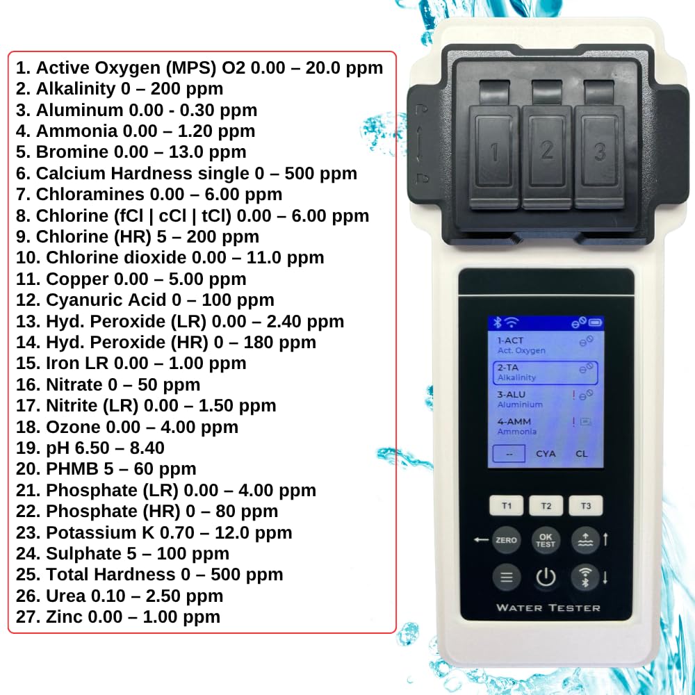 2.0 Premium Wasseranalyse-Set, 27 Parameter, WiFi + BT + App, für Pool/Spa/Whirlpool, inkl. Koffer + Wasserstandsausgleicher, Sonderedition