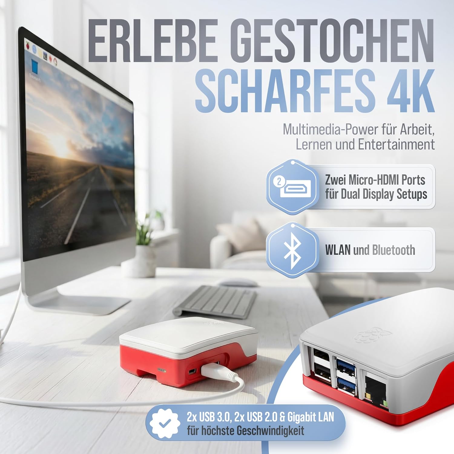 Raspberry Pi 5 8GB 128GB Starter Set mit 27W Netzteil, Lüfter-Gehäuse & 4K Micro HDMI Kabel - Ideal für Smart Home, Retro Gaming & Home Assistant