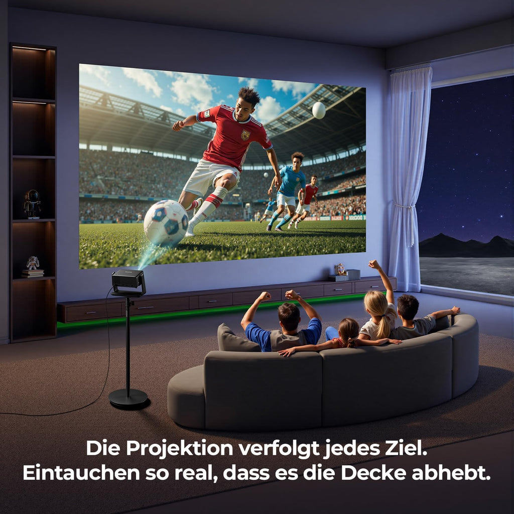 Mini Beamer 4K Native 1080P, 28000 Lumen, WLAN 6, Bluetooth, Elektrischer Fokus, 4D Keystone, Kompatibel mit Netflix, Heimkino & Outdoor