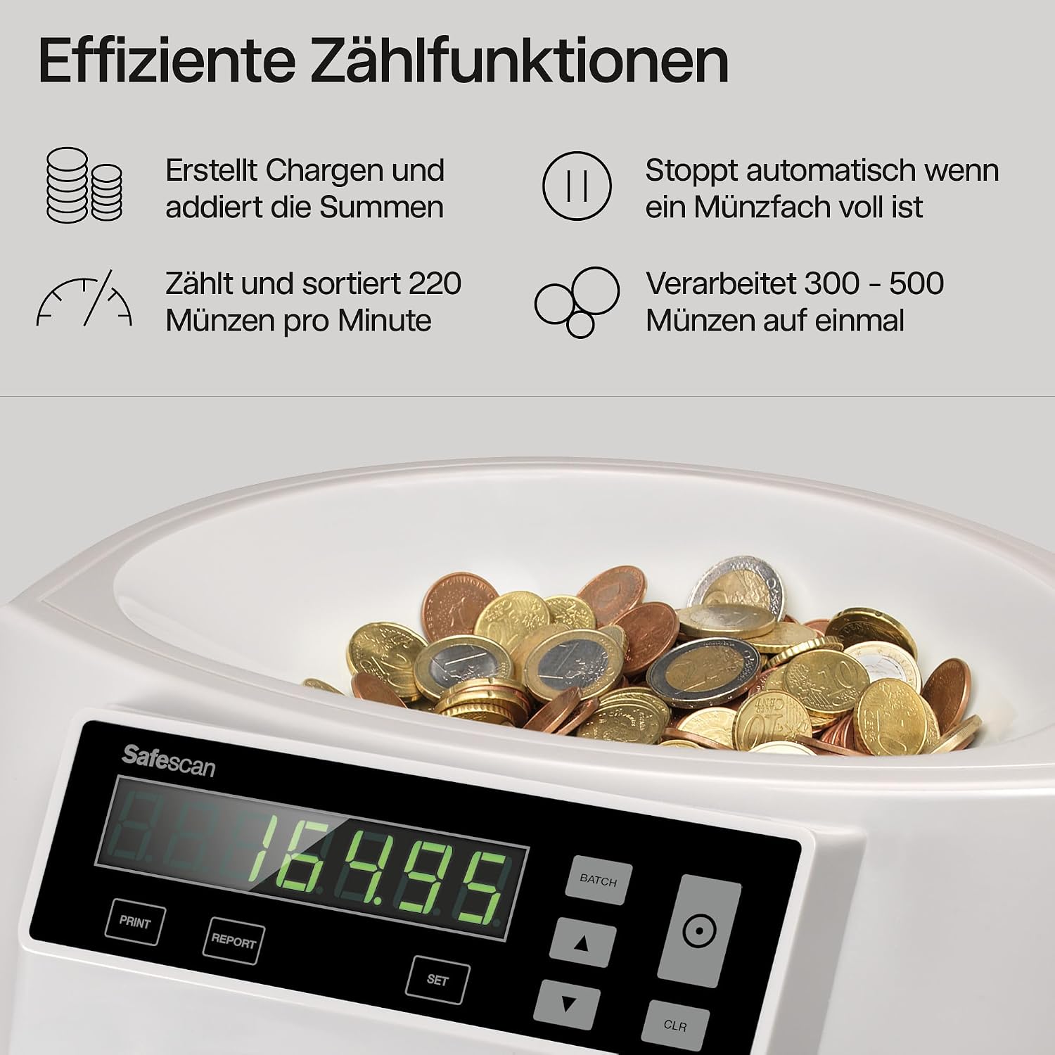 1250 Münzzähler - Münzsortierer für gemischte Münzen, sortiert nach Stückelung, Geldzählmaschine