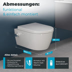 Dusch-WC mit Armatur, Hänge-WC spülrandlos, Bidet-Funktion (Taharet), Softclose-Absenkautomatik, Nanobeschichtung, Kalt- & Warmwasseranschluss