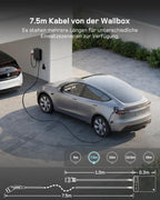 11kW Wallbox mit App, 7,5m Typ 2 Kabel + Halter, 3-Phasen (6-16A, 400V), RCD Typ A 30mA+6mA DC, IP54, für BEV/PHEV, schwarz