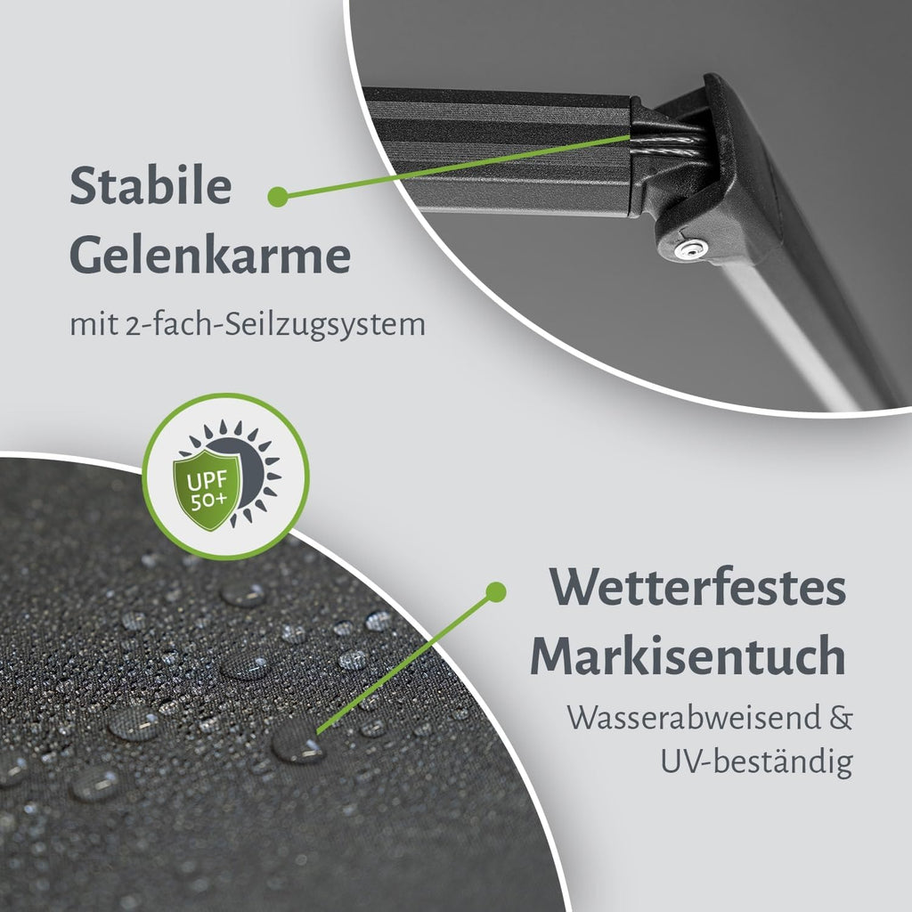 Manuelle Gelenkarmmarkise Sonnenschutz Alu/Polyester komplett vormontiert, Anthrazit, 300x250