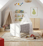 Babybett Set Little Stars 70x140 cm, mitwachsendes Kinderbett mit umbaubarem Design, inkl. Sterne-Textilien, höhenverstellbar, Holz weiß