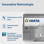 Silver Dynamic AGM Batterie A4 – Start-Stop und xEV Autobatterie 12V 105Ah 950A – Starterbatterie für Autos mit hohem Energiebedarf