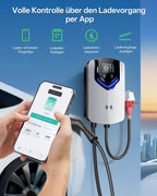 11kW Wallbox mit App + RFID, 3-Phasen Typ 2, 400V/6-16A, 8m Kabel + Halter, RCD Typ B, IP54, Startzeit-Einstellung, für BEV/PHEV