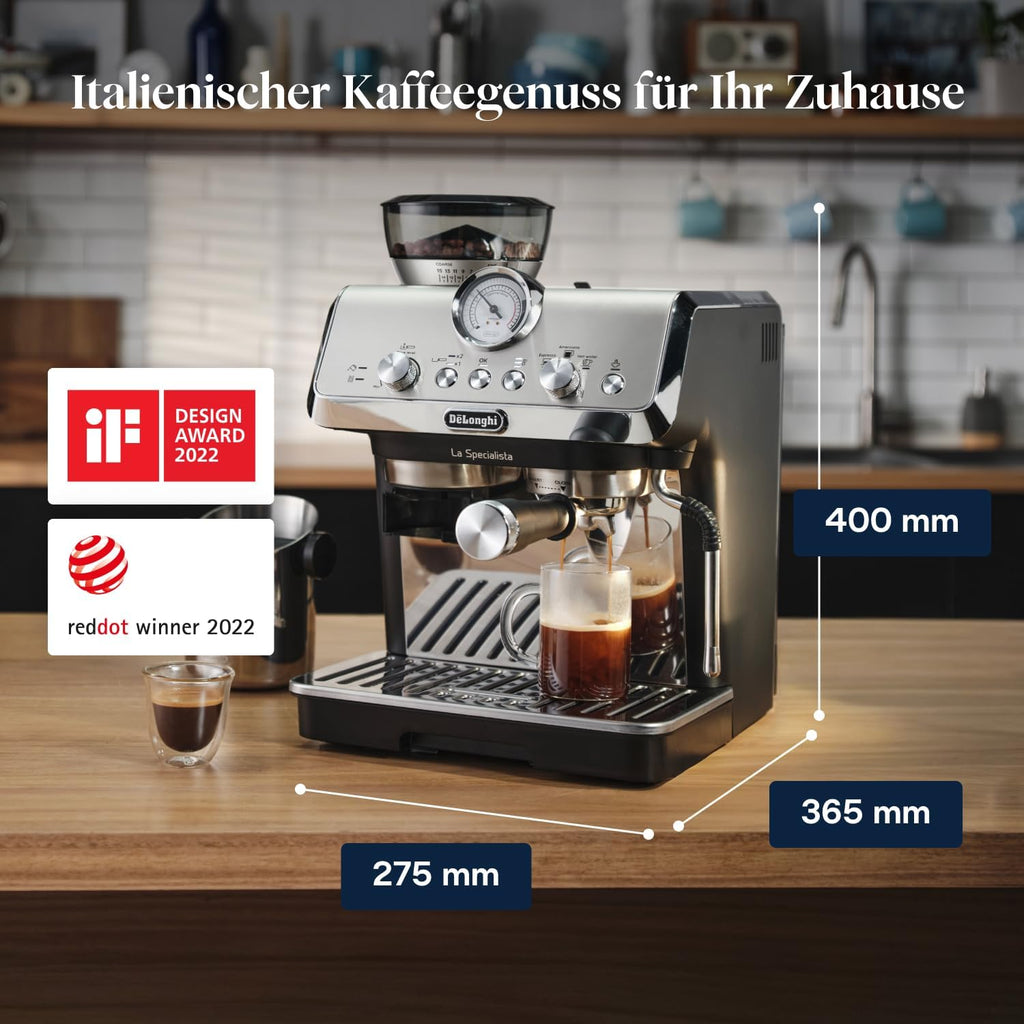 La Specialista Arte EC9155.MB, Mahlwerk, 8 Stufen, 15 Bar, 3 Temp., Milchschaumdüse, 1550W, 1,7L, Edelstahl/schwarz, inkl. Kit