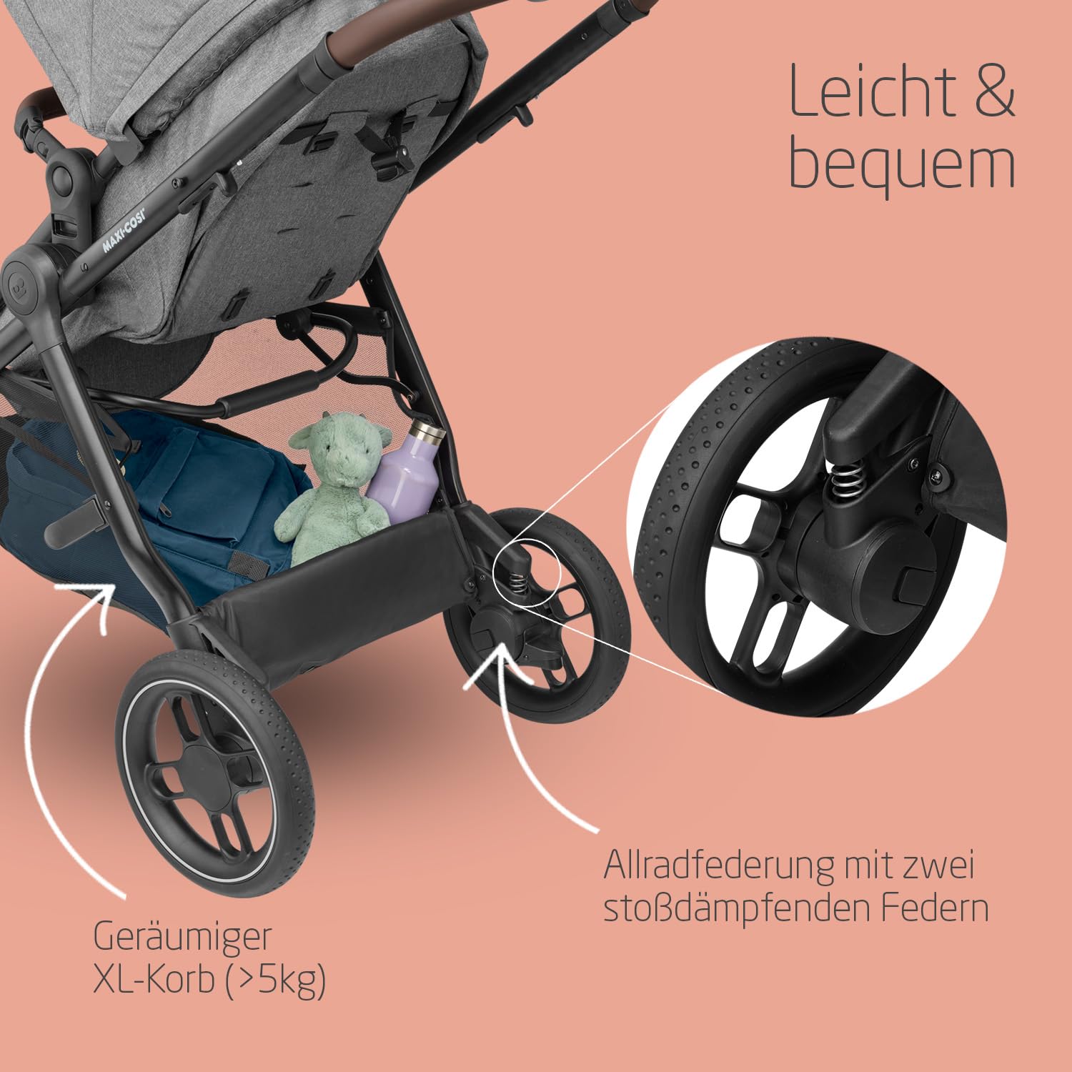Zelia S Trio Kinderwagen 3in1 Komplettset, 0-4 Jahre, 22 kg, klappbar, kompakt, mit CabrioFix S i-Size + Wickeltasche, grau
