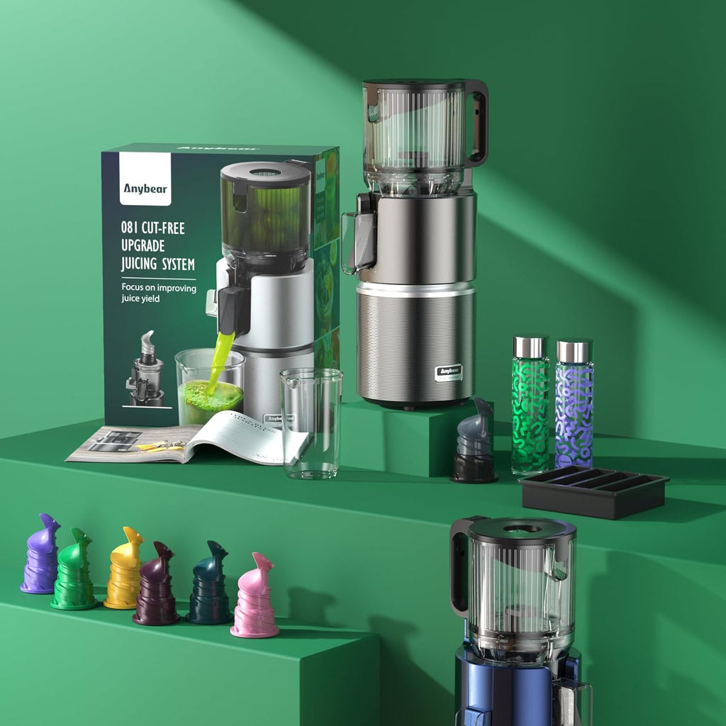 Entsafter, 124 mm Einfüllschacht, 350W, Slow Juicer, Doppel-Zerkleinerung, für ganze Früchte/Gemüse, hohe Saftausbeute, BPA-frei, Tritan, grau