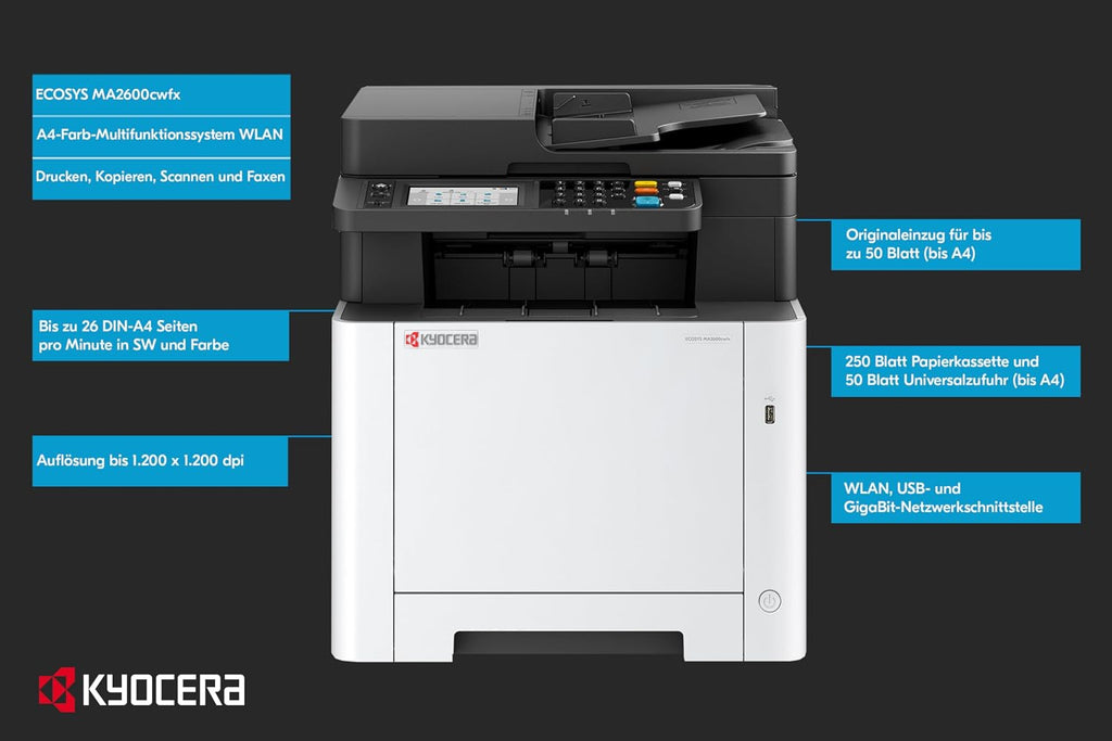 Ecosys MA2600cwfx Farblaserdrucker Multifunktionsgerät mit WLAN - Drucken, Scannen, Kopieren, Fax, Mobile Print