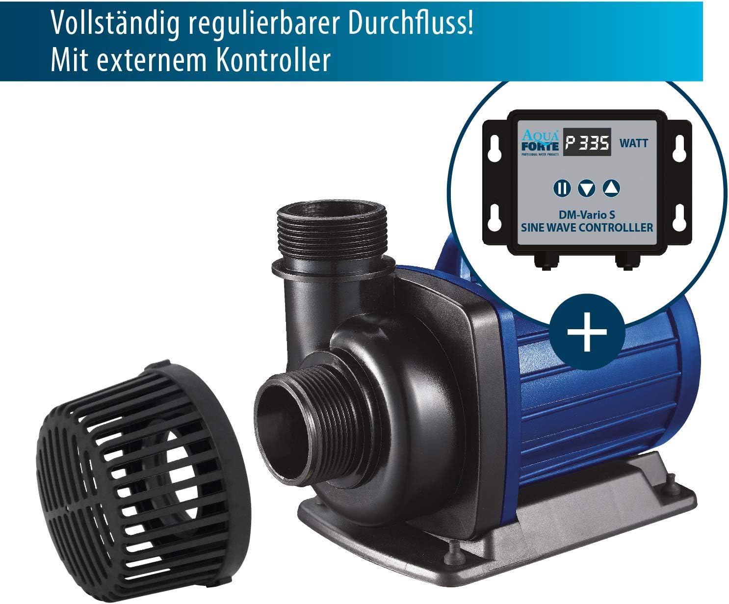 DM-22000 Vario S Regelbare Teichpumpe, 70-200W, ext. Controller, 22.000 l/h, 7,5m Förderhöhe, für Filter/Bachlauf/Wasserfall