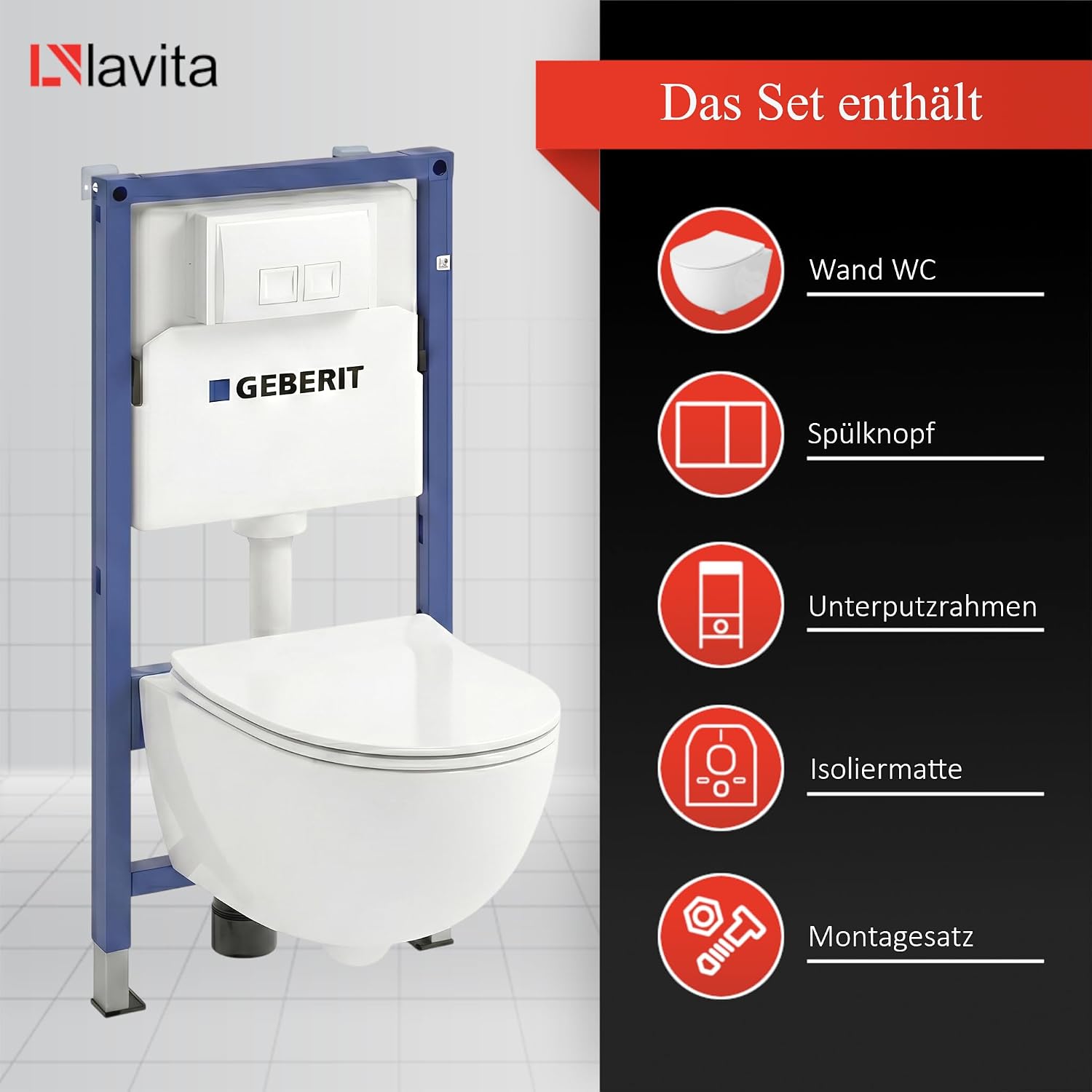 Duofix Basic Vorwandelement + Wand WC Dalia Weiß spülrandlos Tornado Spülsystem + WC-Sitz Absenkautomatik + Bedienplatte Delta 25 weiß - Komplettset