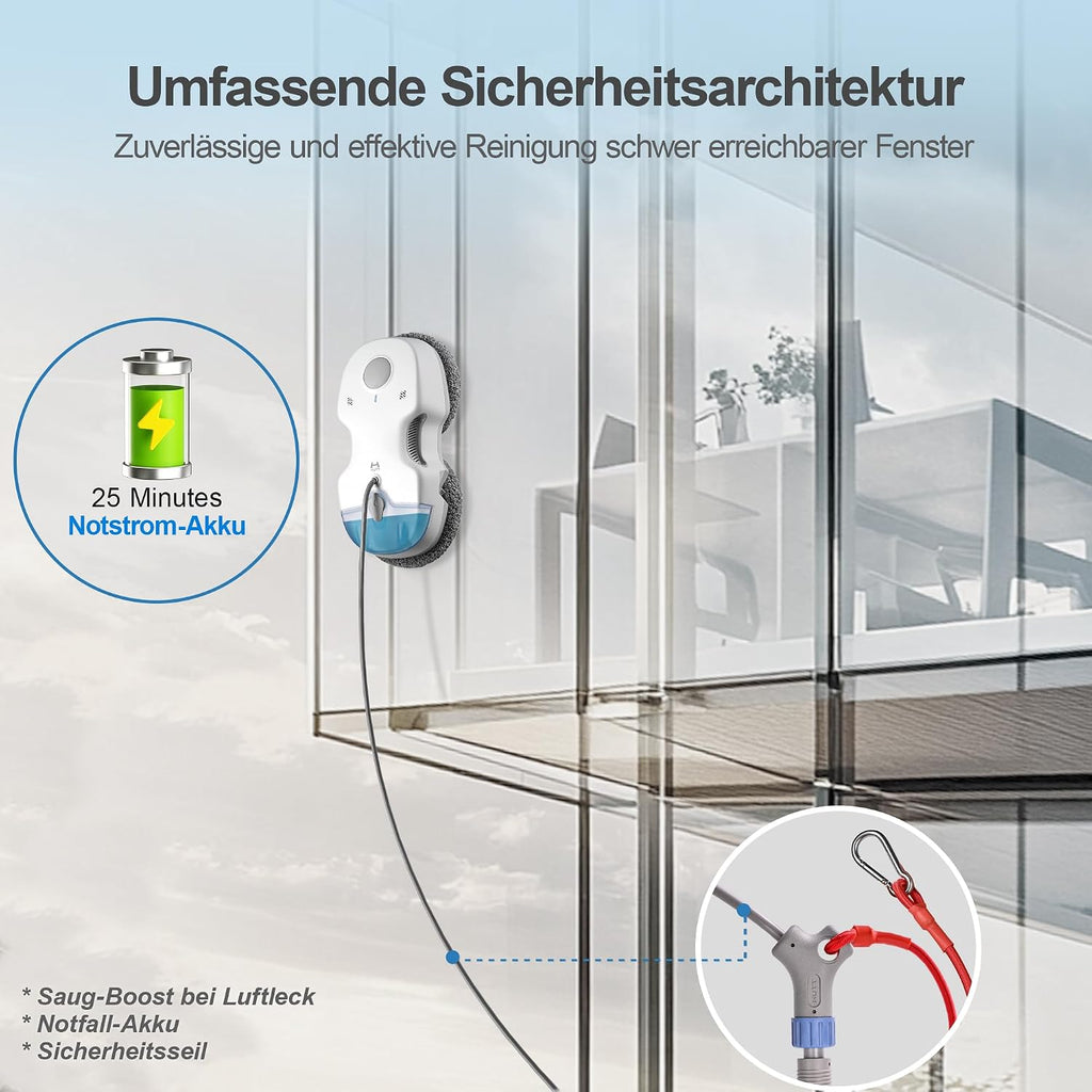 S7 Fensterputzroboter, akt. Sprühf., 6500Pa, 3D-Schwebepad, 80ml Tank, Mehrfachschutz, 8 Tücher + Koffer inkl.