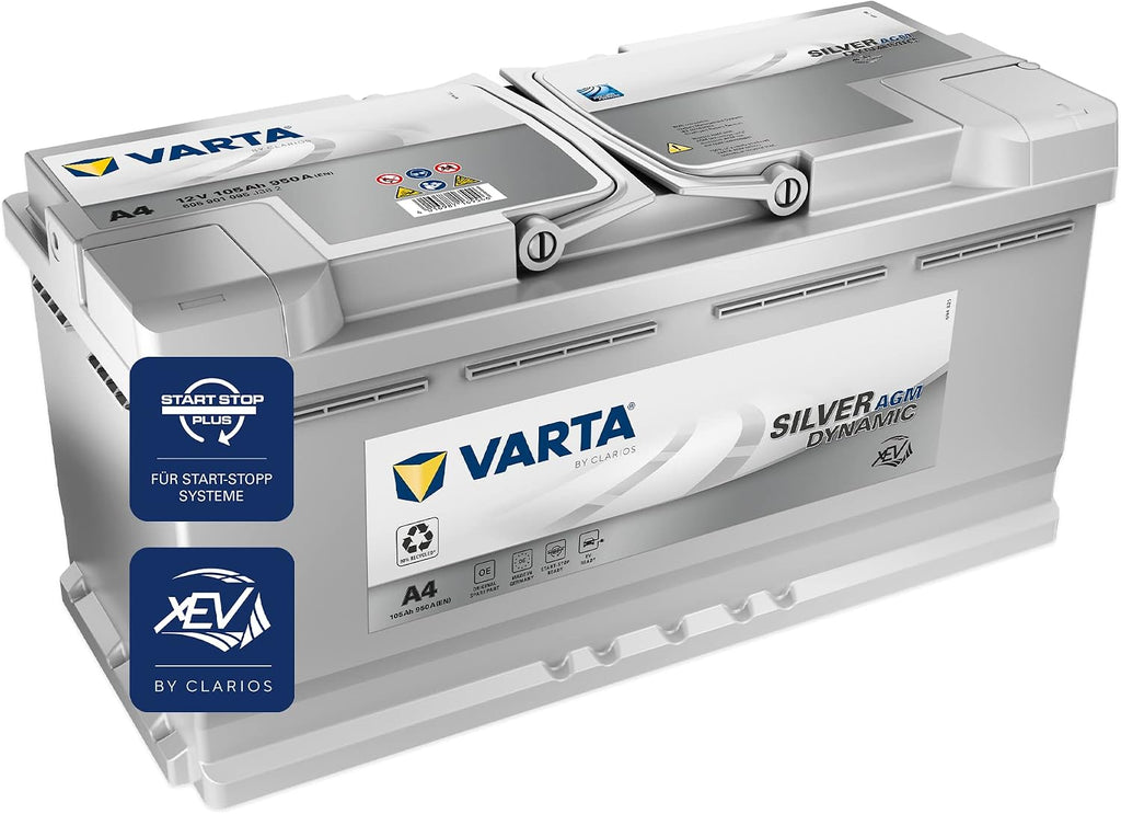 Silver Dynamic AGM Batterie A4 – Start-Stop und xEV Autobatterie 12V 105Ah 950A – Starterbatterie für Autos mit hohem Energiebedarf