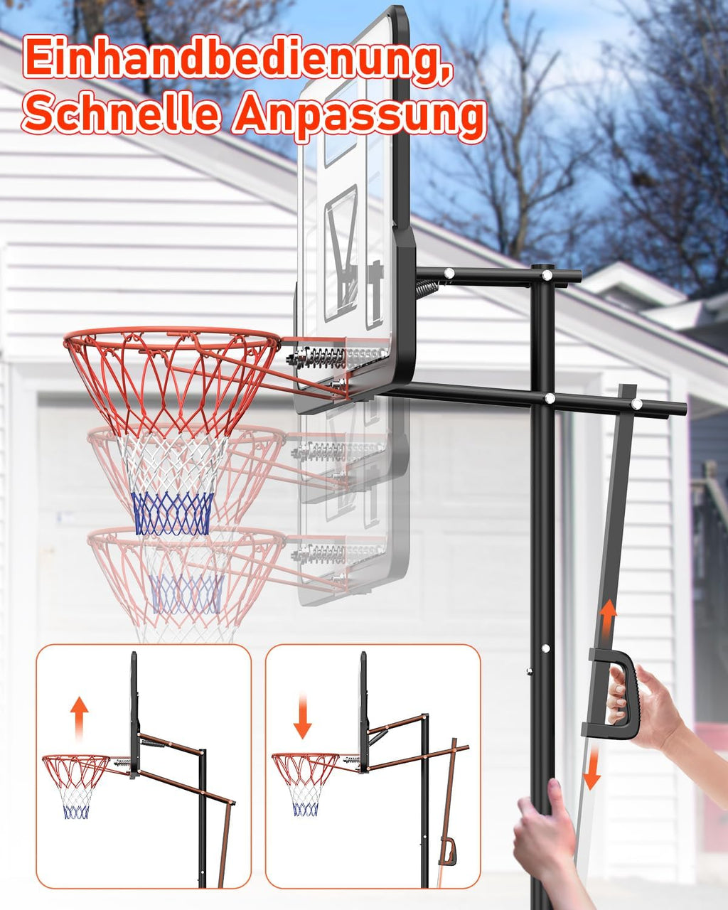 Outdoor Basketballkorb, 145-305cm EIN-Knopf-Schnellverstellung, 110x75cm Rückwand, mit Gewichtssack, für Kinder, Jugendliche & Erwachsene